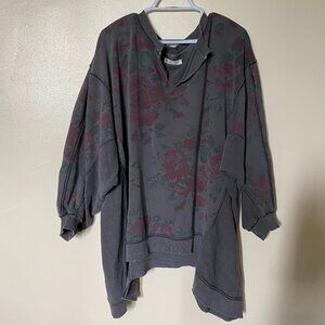 We The Free Oversized Floral Sweatshirt Dark Grey Sz Small